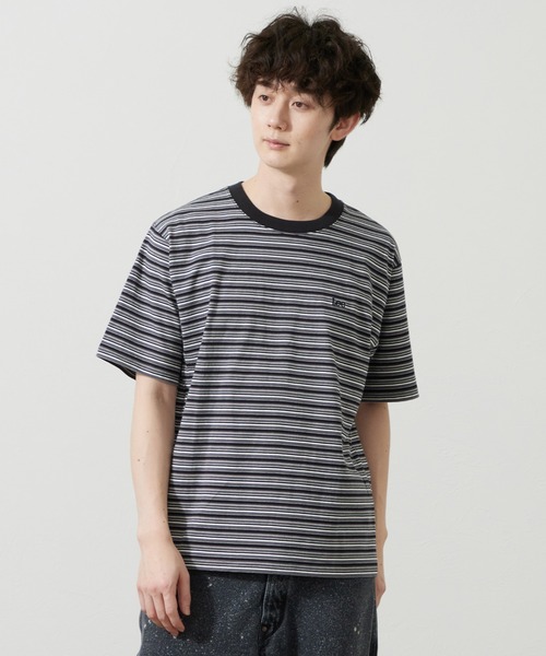 Lee(リー)の「Lee/リー ボーダーTシャツ(Tシャツ/カットソー・メンズ・パープル/オレンジ/チャコール・SMALL/MEDIUM/LARGE)」の2枚目の写真
