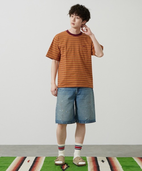 Lee(リー)の「Lee/リー ボーダーTシャツ(Tシャツ/カットソー・メンズ・パープル/オレンジ/チャコール・SMALL/MEDIUM/LARGE)」の14枚目の写真