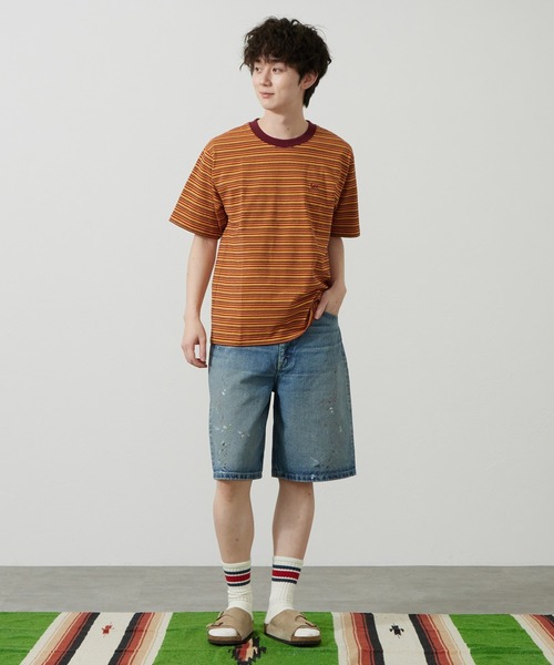 Lee(リー)の「Lee/リー ボーダーTシャツ(Tシャツ/カットソー・メンズ・パープル/オレンジ/チャコール・SMALL/MEDIUM/LARGE)」の21枚目の写真