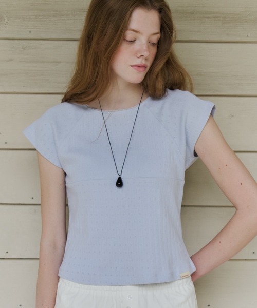 GIUNON(ジウノン)の「front switching eyelet t-shirt / フロントスイッチングアイレットTシャツ(Tシャツ/カットソー・レディース・ホワイト/グレー/ブルー・FREE)」の1枚目の写真