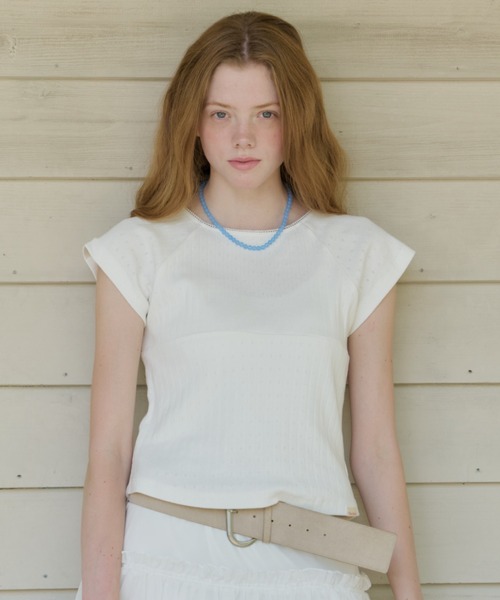GIUNON(ジウノン)の「front switching eyelet t-shirt / フロントスイッチングアイレットTシャツ(Tシャツ/カットソー・レディース・ホワイト/グレー/ブルー・FREE)」の7枚目の写真