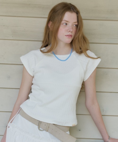GIUNON(ジウノン)の「front switching eyelet t-shirt / フロントスイッチングアイレットTシャツ(Tシャツ/カットソー・レディース・ホワイト/グレー/ブルー・FREE)」の10枚目の写真