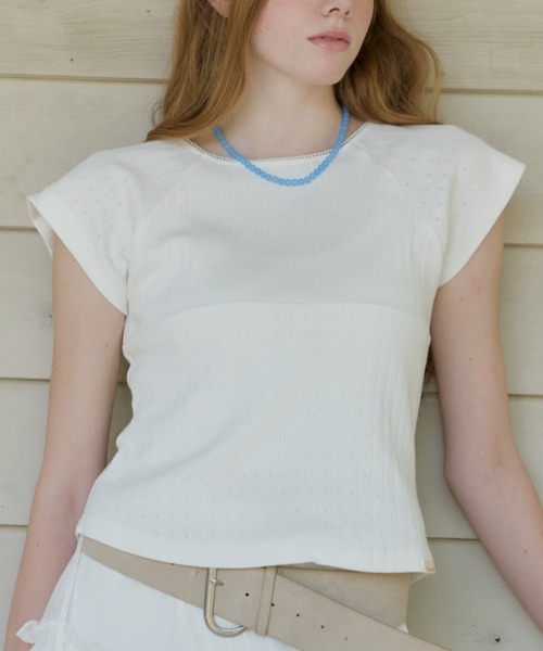 GIUNON(ジウノン)の「front switching eyelet t-shirt / フロントスイッチングアイレットTシャツ(Tシャツ/カットソー・レディース・ホワイト/グレー/ブルー・FREE)」の6枚目の写真