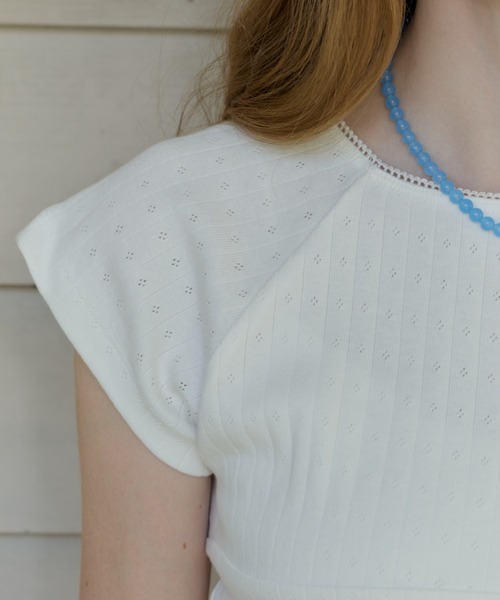GIUNON(ジウノン)の「front switching eyelet t-shirt / フロントスイッチングアイレットTシャツ(Tシャツ/カットソー・レディース・ホワイト/グレー/ブルー・FREE)」の8枚目の写真