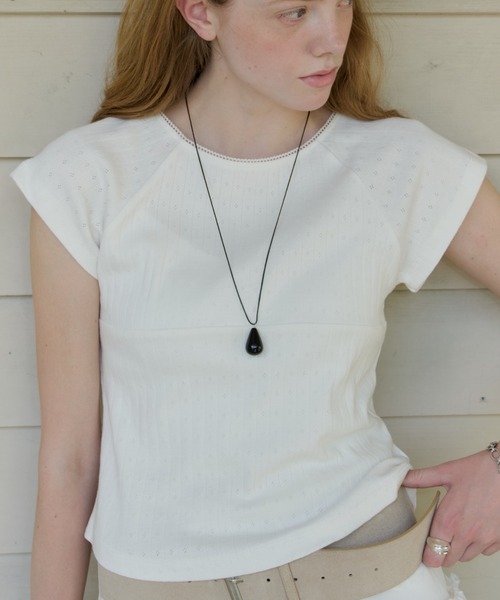 GIUNON(ジウノン)の「front switching eyelet t-shirt / フロントスイッチングアイレットTシャツ(Tシャツ/カットソー・レディース・ホワイト/グレー/ブルー・FREE)」の15枚目の写真