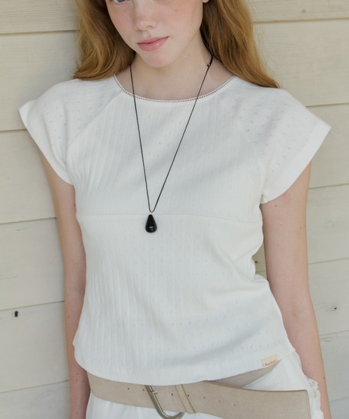 GIUNON(ジウノン)の「front switching eyelet t-shirt / フロントスイッチングアイレットTシャツ(Tシャツ/カットソー・レディース・ホワイト/グレー/ブルー・FREE)」の13枚目の写真