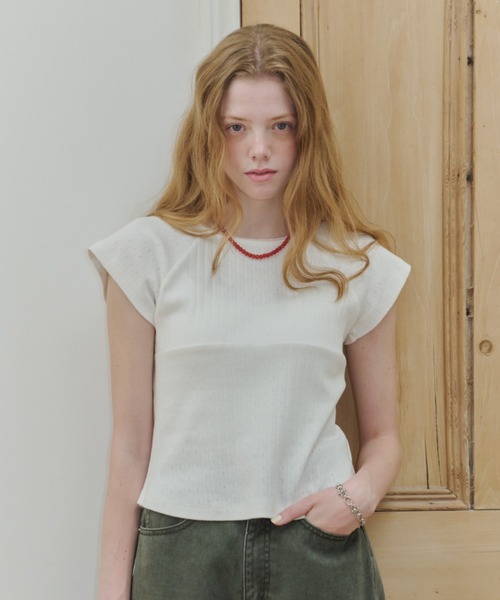 GIUNON(ジウノン)の「front switching eyelet t-shirt / フロントスイッチングアイレットTシャツ(Tシャツ/カットソー・レディース・ホワイト/グレー/ブルー・FREE)」の20枚目の写真