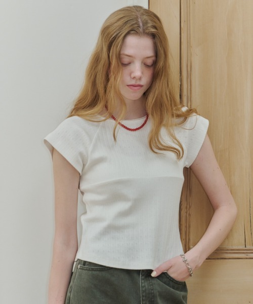 GIUNON(ジウノン)の「front switching eyelet t-shirt / フロントスイッチングアイレットTシャツ(Tシャツ/カットソー・レディース・ホワイト/グレー/ブルー・FREE)」の22枚目の写真