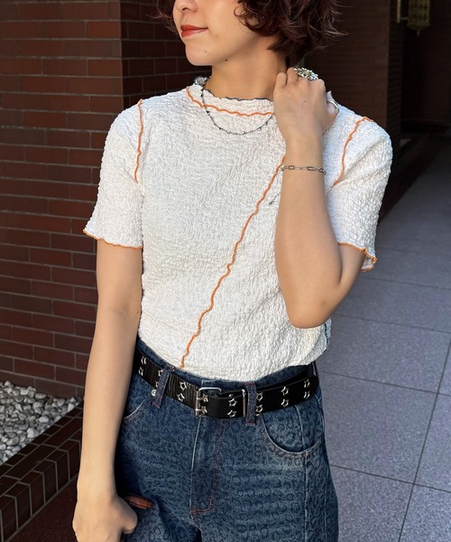DOUBLE NAME（ダブルネーム）の「前後2WAY配色メロートップス（Tシャツ/カットソー・レディース・オフホワイト/ブラック/ピンク・FREE）」の2枚目の写真