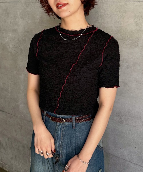 DOUBLE NAME（ダブルネーム）の「前後2WAY配色メロートップス（Tシャツ/カットソー・レディース・オフホワイト/ブラック/ピンク・FREE）」の3枚目の写真