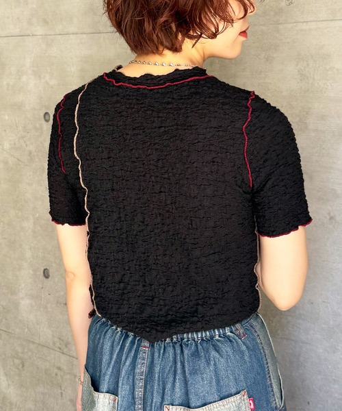 DOUBLE NAME（ダブルネーム）の「前後2WAY配色メロートップス（Tシャツ/カットソー・レディース・オフホワイト/ブラック/ピンク・FREE）」の4枚目の写真