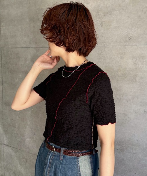 DOUBLE NAME（ダブルネーム）の「前後2WAY配色メロートップス（Tシャツ/カットソー・レディース・オフホワイト/ブラック/ピンク・FREE）」の5枚目の写真