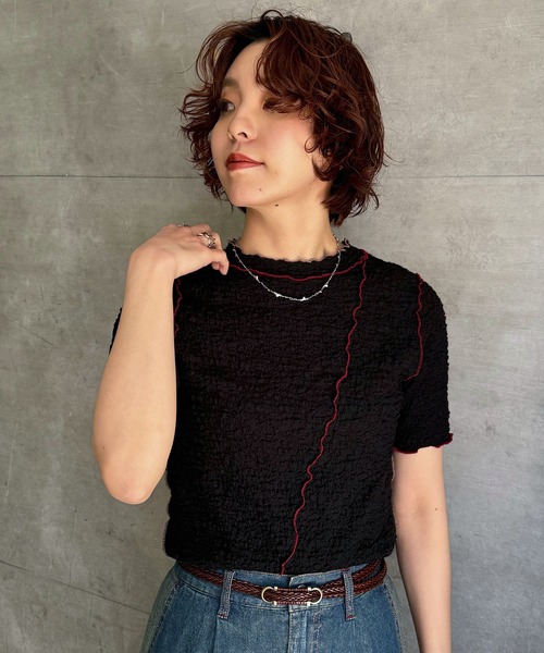 DOUBLE NAME（ダブルネーム）の「前後2WAY配色メロートップス（Tシャツ/カットソー・レディース・オフホワイト/ブラック/ピンク・FREE）」の6枚目の写真