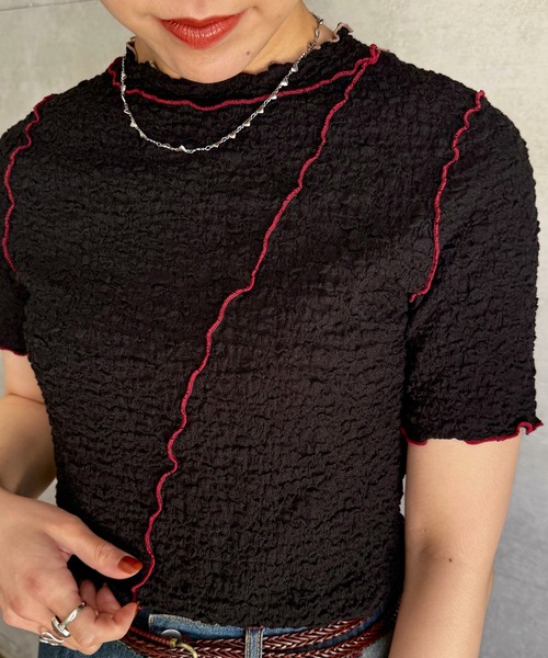 DOUBLE NAME（ダブルネーム）の「前後2WAY配色メロートップス（Tシャツ/カットソー・レディース・オフホワイト/ブラック/ピンク・FREE）」の7枚目の写真
