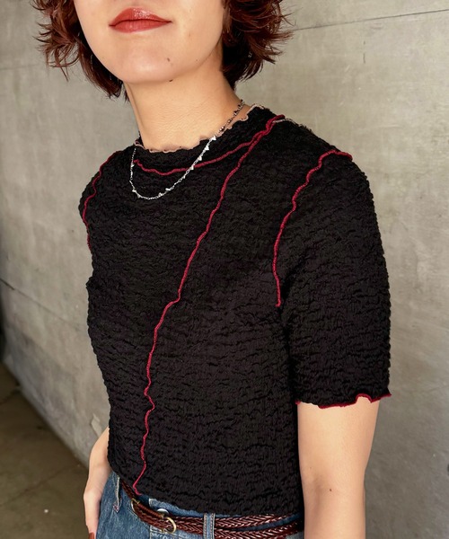 DOUBLE NAME（ダブルネーム）の「前後2WAY配色メロートップス（Tシャツ/カットソー・レディース・オフホワイト/ブラック/ピンク・FREE）」の9枚目の写真