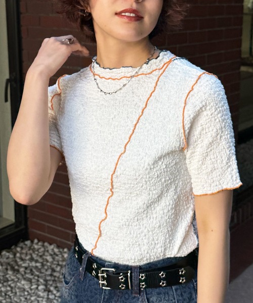DOUBLE NAME（ダブルネーム）の「前後2WAY配色メロートップス（Tシャツ/カットソー・レディース・オフホワイト/ブラック/ピンク・FREE）」の18枚目の写真