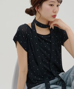 セール】crinkle crinkle crinkle dot 3D embroidery open collar