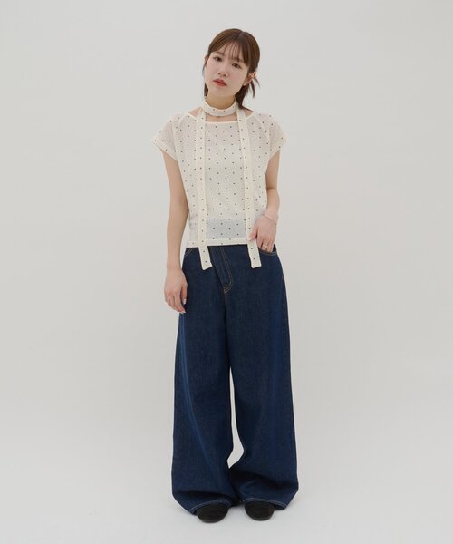 DISCOAT(ディスコート)の「【umm.】チョーカー付きドットラグランプルオーバー(Tシャツ/カットソー・レディース・アイボリー/オフホワイト/サックスブルー/ブラック/グレー・FREE)」の11枚目の写真