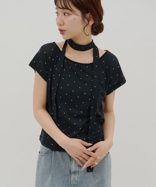DISCOAT(ディスコート)の「【umm.】チョーカー付きドットラグランプルオーバー(Tシャツ/カットソー・レディース・アイボリー/オフホワイト/サックスブルー/ブラック/グレー・FREE)」の15枚目の写真