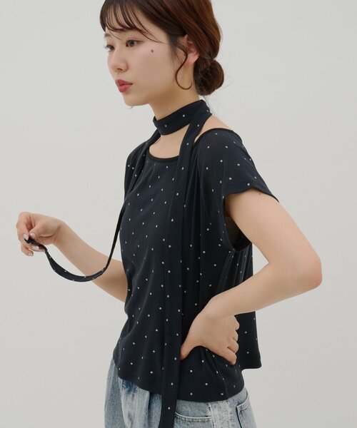 DISCOAT(ディスコート)の「【umm.】チョーカー付きドットラグランプルオーバー(Tシャツ/カットソー・レディース・アイボリー/オフホワイト/サックスブルー/ブラック/グレー・FREE)」の21枚目の写真