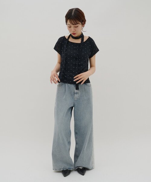 DISCOAT(ディスコート)の「【umm.】チョーカー付きドットラグランプルオーバー(Tシャツ/カットソー・レディース・アイボリー/オフホワイト/サックスブルー/ブラック/グレー・FREE)」の19枚目の写真