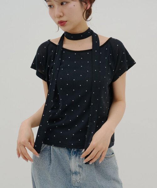 DISCOAT(ディスコート)の「【umm.】チョーカー付きドットラグランプルオーバー(Tシャツ/カットソー・レディース・アイボリー/オフホワイト/サックスブルー/ブラック/グレー・FREE)」の21枚目の写真