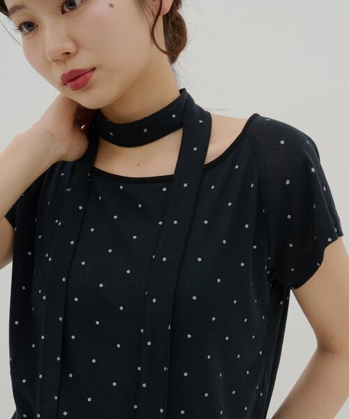 DISCOAT(ディスコート)の「【umm.】チョーカー付きドットラグランプルオーバー(Tシャツ/カットソー・レディース・アイボリー/オフホワイト/サックスブルー/ブラック/グレー・FREE)」の22枚目の写真