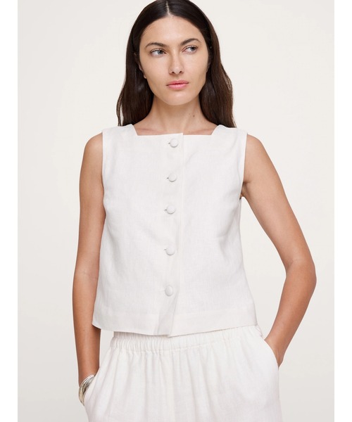 Banana Republic(バナナリパブリック)の「リネン ボタンフロント タンクトップ(シャツ/ブラウス・レディース・ホワイト/コーラルピンク/ブラック・XS/S/M/L)」の2枚目の写真