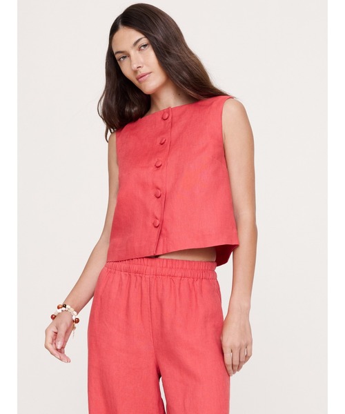 Banana Republic(バナナリパブリック)の「リネン ボタンフロント タンクトップ(シャツ/ブラウス・レディース・ホワイト/コーラルピンク/ブラック・XS/S/M/L)」の3枚目の写真
