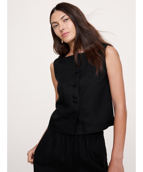 Banana Republic(バナナリパブリック)の「リネン ボタンフロント タンクトップ(シャツ/ブラウス・レディース・ホワイト/コーラルピンク/ブラック・XS/S/M/L)」の1枚目の写真