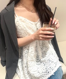 CLEAR BASIC | チャーム付きウェーブ刺繍チュールキャミチュニック［骨格ウェーブ/シアー/透け感/フェミニン/レイヤード］(シャツ/ブラウス)