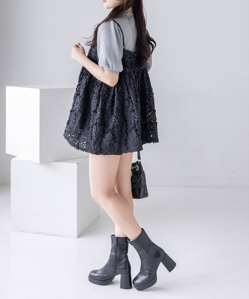 CLEAR BASIC（クリアベーシック）の「チャーム付きウェーブ刺繍チュールキャミチュニック［骨格ウェーブ/シアー/透け感/フェミニン/レイヤード］（シャツ/ブラウス・レディース・ブラック/オフホワイト・F）」の8枚目の写真