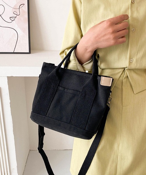 Mignonjour(ミニョンジュール)の「Mignonjour/2WAYシンプルキャンバスミニトートバッグ M2934(トートバッグ・レディース・ブラウン/アイボリー/ブラック・FREE)」の1枚目の写真