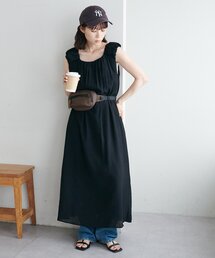 【WEB限定】肩ギャザーノースリワンピース