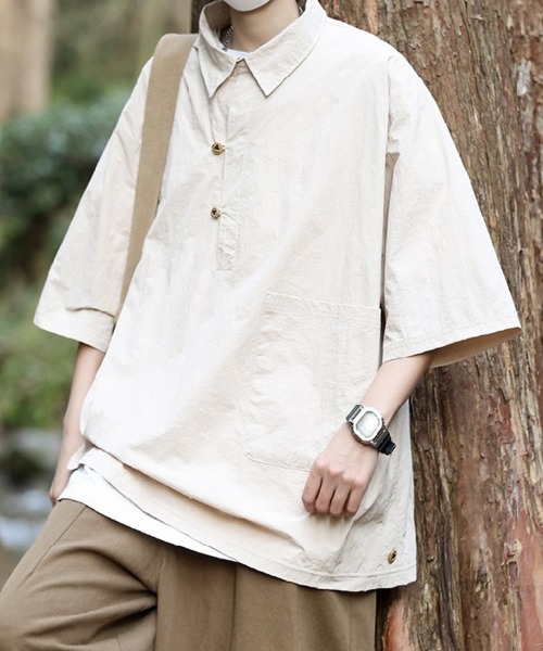 Рубашка с боковыми пуговицами Oversized Short Sleeve Shirt — боковые пуговицы, оверсайз, короткий рукав