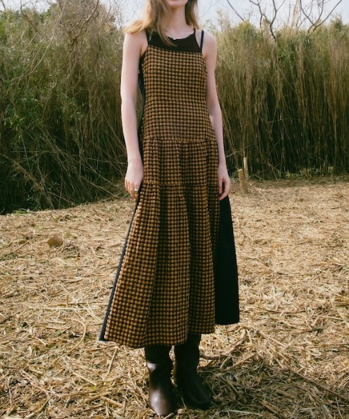 Bi-color Paneled Check Dress｜バイカラー切り替えチェック柄ワンピース