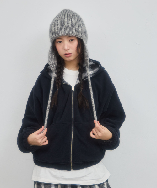 CHECK REVERSIBLE HOOD ZIP‑UP — двустороннее худи на молнии (navy)