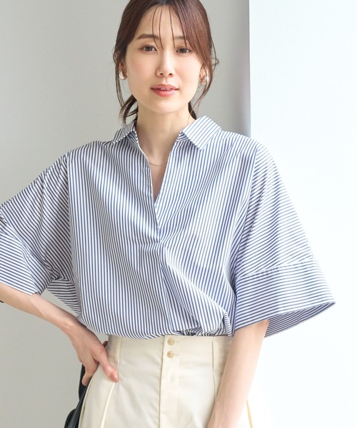 ROPE' PICNIC(ロペピクニック)の「スキッパーシャツブラウス/UVカット・接触冷感・防シワ(シャツ/ブラウス・レディース・チャコールグレー/オフホワイト/ブルー/サックスブルー/ブルー系その他4・FREE)」の4枚目の写真
