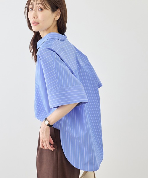 ROPE' PICNIC(ロペピクニック)の「スキッパーシャツブラウス/UVカット・接触冷感・防シワ(シャツ/ブラウス・レディース・チャコールグレー/オフホワイト/ブルー/サックスブルー/ブルー系その他4・FREE)」の5枚目の写真