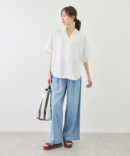 ROPE' PICNIC(ロペピクニック)の「スキッパーシャツブラウス/UVカット・接触冷感・防シワ(シャツ/ブラウス・レディース・チャコールグレー/オフホワイト/ブルー/サックスブルー/ブルー系その他4・FREE)」の8枚目の写真