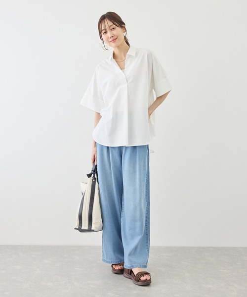 ROPE' PICNIC(ロペピクニック)の「スキッパーシャツブラウス/UVカット・接触冷感・防シワ(シャツ/ブラウス・レディース・チャコールグレー/オフホワイト/ブルー/サックスブルー/ブルー系その他4・FREE)」の9枚目の写真