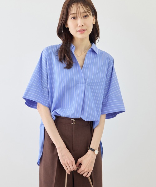 ROPE' PICNIC(ロペピクニック)の「スキッパーシャツブラウス/UVカット・接触冷感・防シワ(シャツ/ブラウス・レディース・チャコールグレー/オフホワイト/ブルー/サックスブルー/ブルー系その他4・FREE)」の14枚目の写真