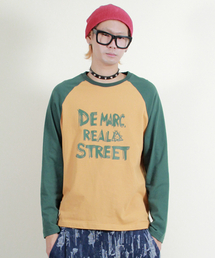 DEMARC（ドゥマーク）の「テキストラグラン配色長袖Tシャツカーキ&マスタード（Tシャツ/カットソー）」