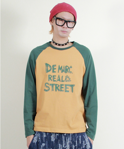 DEMARC(ドゥマーク)の「テキストラグラン配色長袖Tシャツカーキ&マスタード(Tシャツ/カットソー・メンズ・その他・MEDIUM/LARGE)」の1枚目の写真