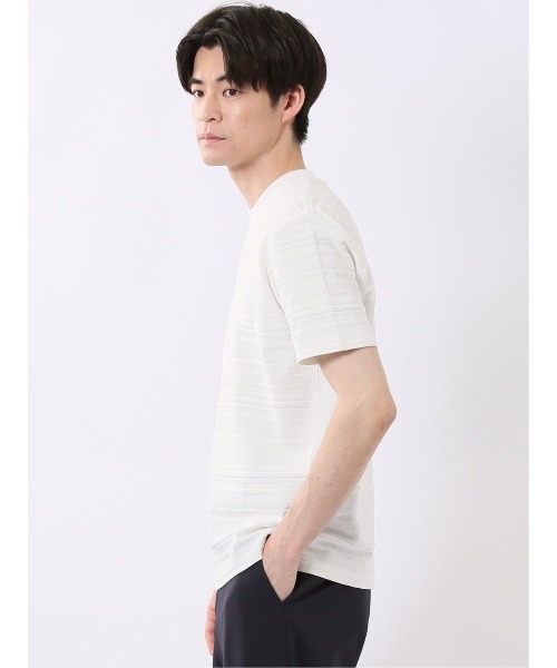 TAKA-Q(タカキュー)の「ストレッチ 綿100% コットン シルケット リンクス ボーダー スロープネック 半袖 Tシャツ メンズ(Tシャツ/カットソー・メンズ・ブラック/ホワイト・S/MEDIUM/LARGE/X-LARGE)」の4枚目の写真