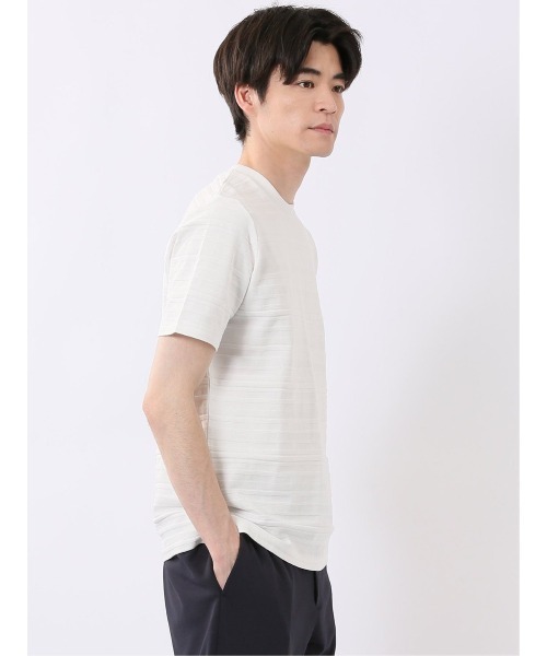 TAKA-Q(タカキュー)の「ストレッチ 綿100% コットン シルケット リンクス ボーダー スロープネック 半袖 Tシャツ メンズ(Tシャツ/カットソー・メンズ・ブラック/ホワイト・S/MEDIUM/LARGE/X-LARGE)」の6枚目の写真