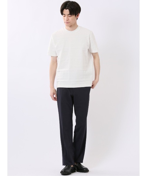 TAKA-Q(タカキュー)の「ストレッチ 綿100% コットン シルケット リンクス ボーダー スロープネック 半袖 Tシャツ メンズ(Tシャツ/カットソー・メンズ・ブラック/ホワイト・S/MEDIUM/LARGE/X-LARGE)」の7枚目の写真
