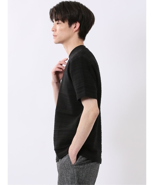 TAKA-Q(タカキュー)の「ストレッチ 綿100% コットン シルケット リンクス ボーダー スロープネック 半袖 Tシャツ メンズ(Tシャツ/カットソー・メンズ・ブラック/ホワイト・S/MEDIUM/LARGE/X-LARGE)」の14枚目の写真