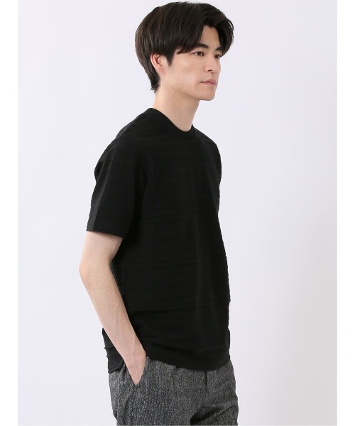 TAKA-Q(タカキュー)の「ストレッチ 綿100% コットン シルケット リンクス ボーダー スロープネック 半袖 Tシャツ メンズ(Tシャツ/カットソー・メンズ・ブラック/ホワイト・S/MEDIUM/LARGE/X-LARGE)」の16枚目の写真
