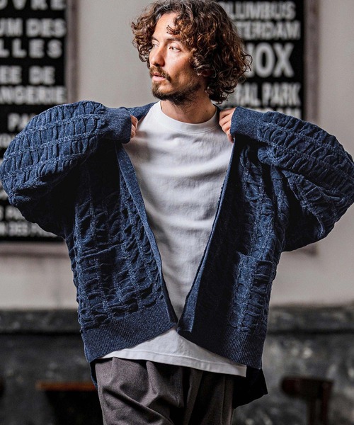 CAMBIO(カンビオ)の「mcg3835-Flexiguard Chenille Knit Cardigan ニットカーディガン(A71226cmb)(カーディガン/ボレロ・メンズ・ブラック/ネイビー/チャコール/グリーン/ライトカーキ・L/M/S)」の5枚目の写真